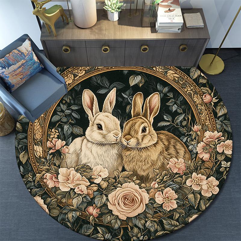 Rabbits Round Area Rug,Carpet Rug for Living Room Bedroom Sofa Playroom Decor,Non-slip Floor Mat