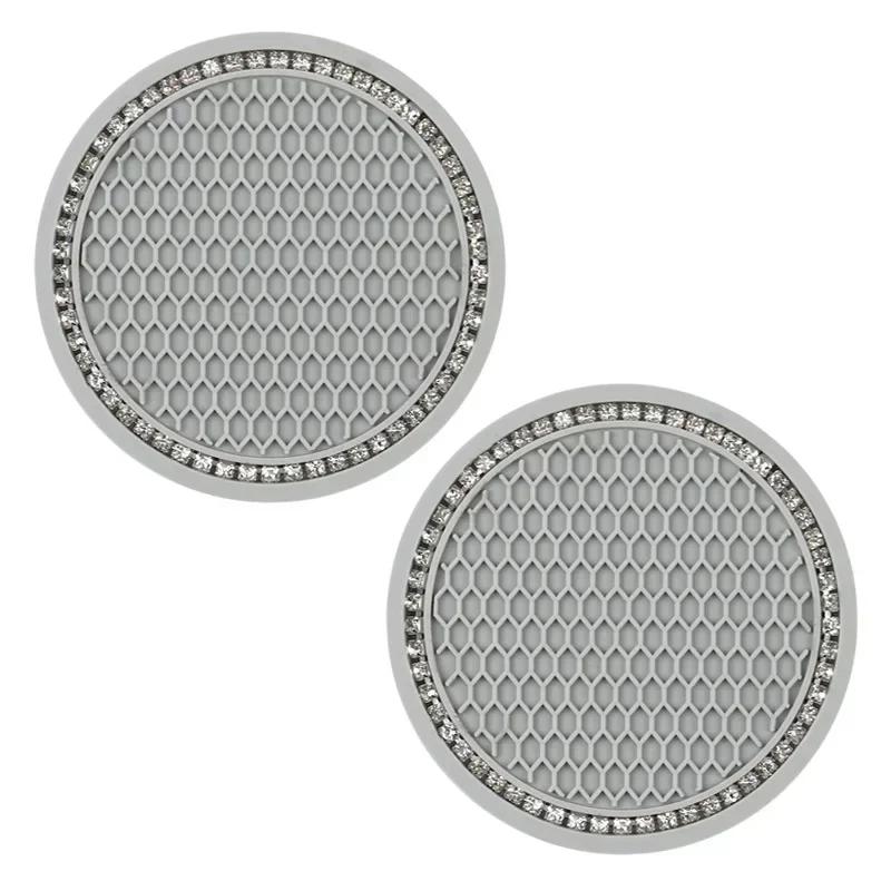 Car Non-slip Water Cup Pad Diamond Rhinestone Decor Rubber Round Mat Cup Holders Anti-skid Silicone Pads Auto Accessories
