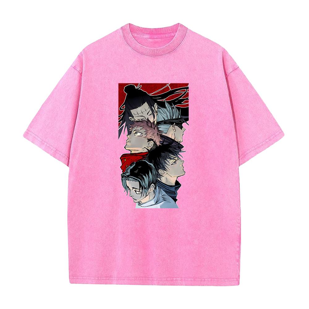 Anime Jujutsu Kaisen Itadori Yuji Fushiguro Megumi Print T-shirt Men Casual Tshirts Vintage Washed Tee Harajuku Cotton T Shirt