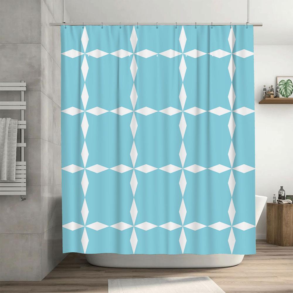 Blue White Geometric Shower Curtain Modern Bath Decoration For Home Decor Bathroom Accessory Rectangular Shape Pattern Water Res