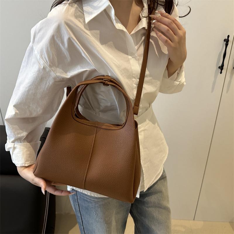 Handbag lychee pattern leather vegetable basket messenger bag new solid color casual texture commuter women single shoulder