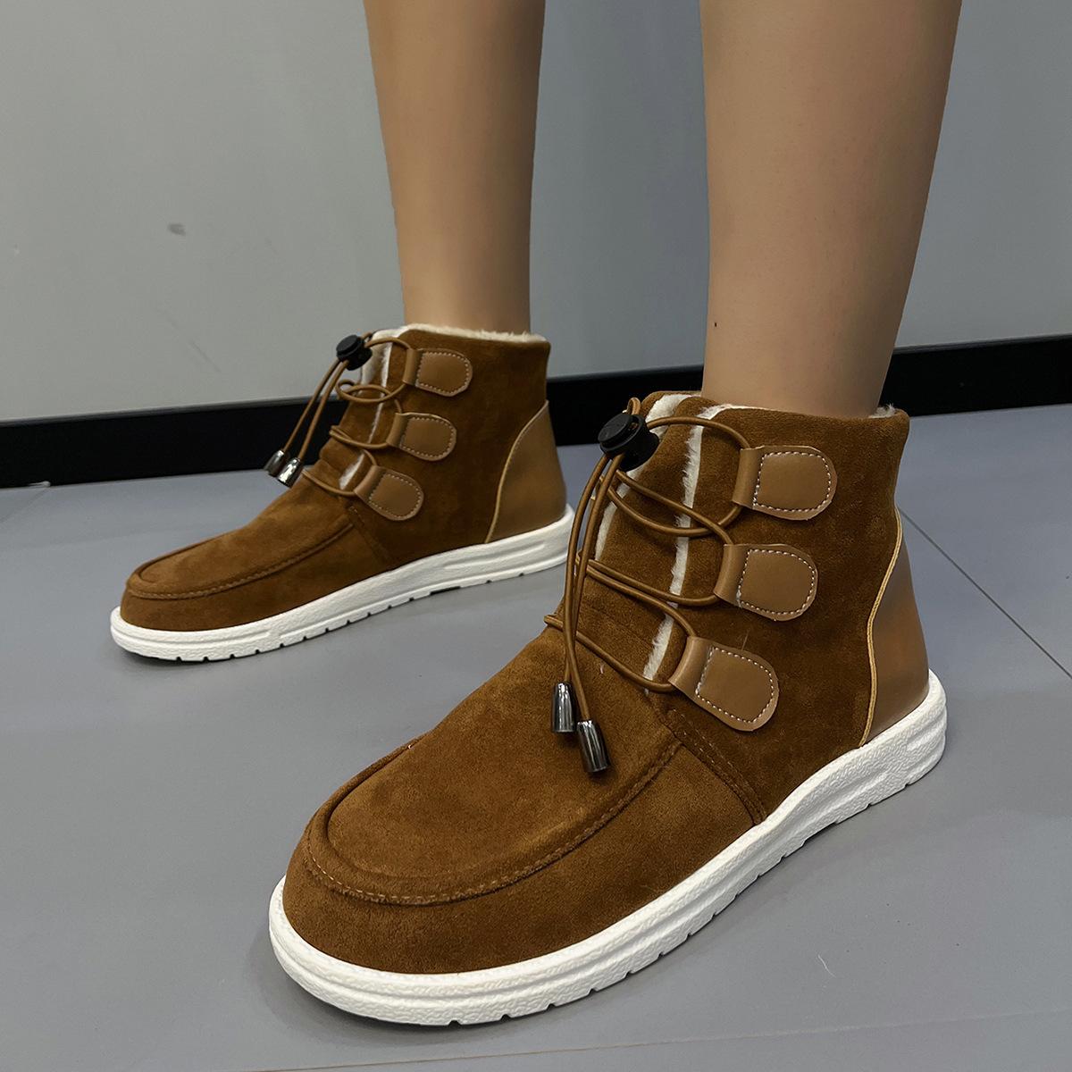 

Европейские и американские цветные хлопковые ботинки женские 2024 осень и зима новые большие высокие круглые короткие ботинки на толстой подошве 43 темно-коричневого