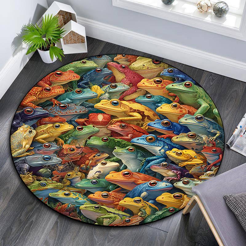 

Frogs Round Area Rug,Carpet Rug for Living Room Bedroom Sofa Playroom Decor,Non-slip Floor Mat 80cmx80cm