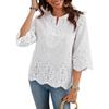 Fashionable Women's T-shirt Sexy Lace V-neck Top Three-quarter Sleeve Shirt