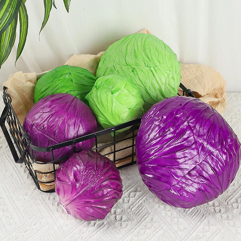 Artificial Cabbage Realistic Craft Simulation Fake Vegetable Green Purple Model for Kitchen Decor