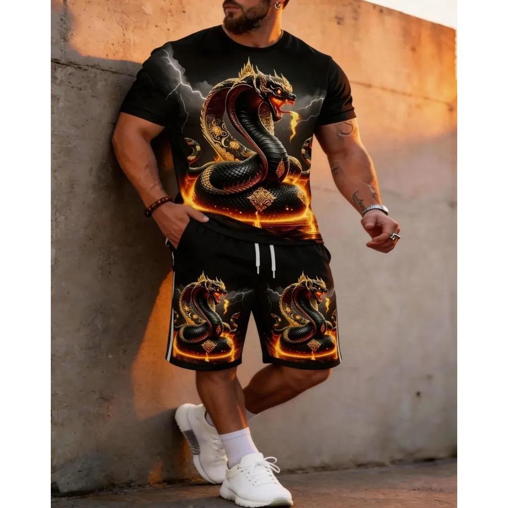 Summer Fashion Men's Personalized Fun Animal 3D Printing Two-piece Set Fashionable Comfortable Breathable Loose Large Size Sports Wear