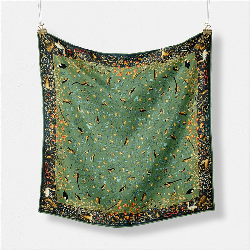 Twill Silk-like Small Square Scarf with Oil Painting Design: Vintage Style Hair Band Scarf Neck Warmer for All-around Use
