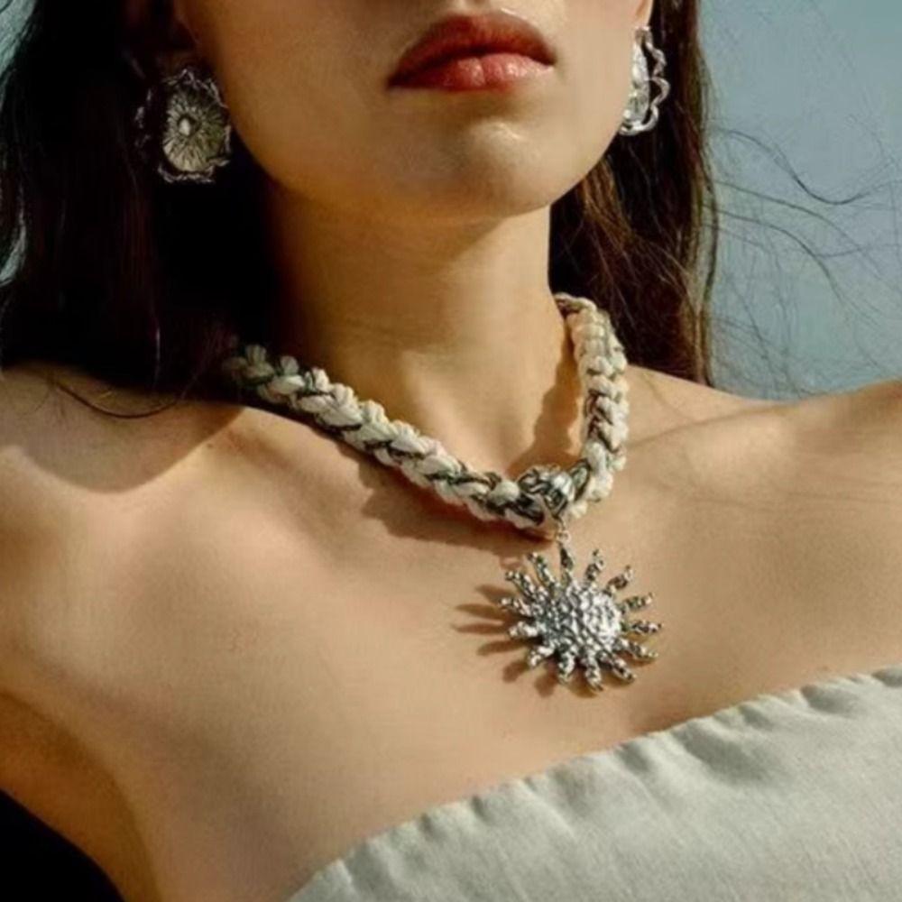 Coarse Braid Rope Weave Choker Exaggerated Wide Clavicle Chain Ethnic Style Necklace  Women