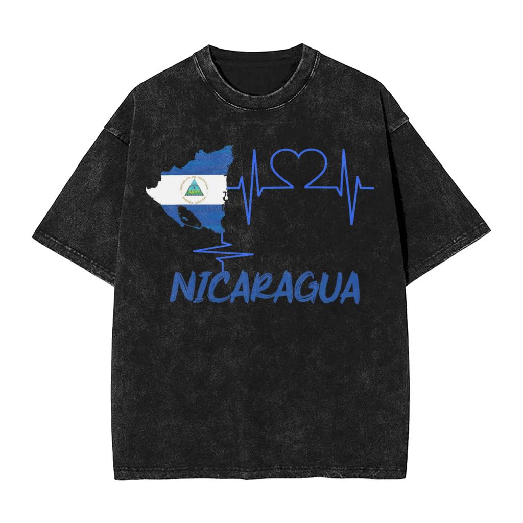 I Love Nicaragua Washed T Shirts Streetwear Hip Hop Vintage T-Shirt Tee Shirt for Wo Short Sleeve Oversize Graphic