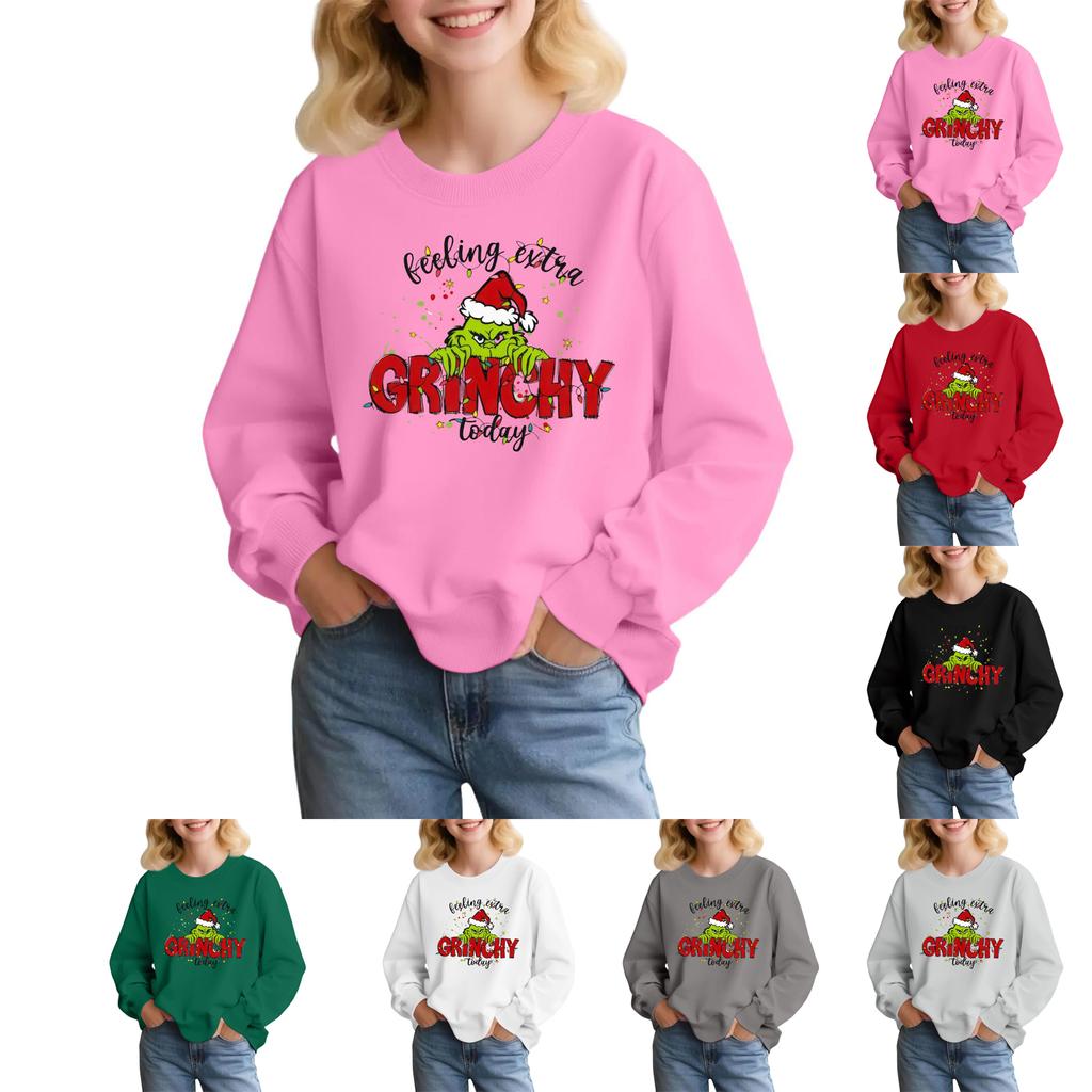 Mote for barn Løstsittende avslappet langermet genser med juleprint Oversized crewneck