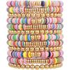 12pcs Friendship Bracelets Beaded Bracelets Heishi Bracelet Cute Bracelets Stack Vinyl Clay Disc Bead Surfer Stretch Summer Beach Bracelets For Women