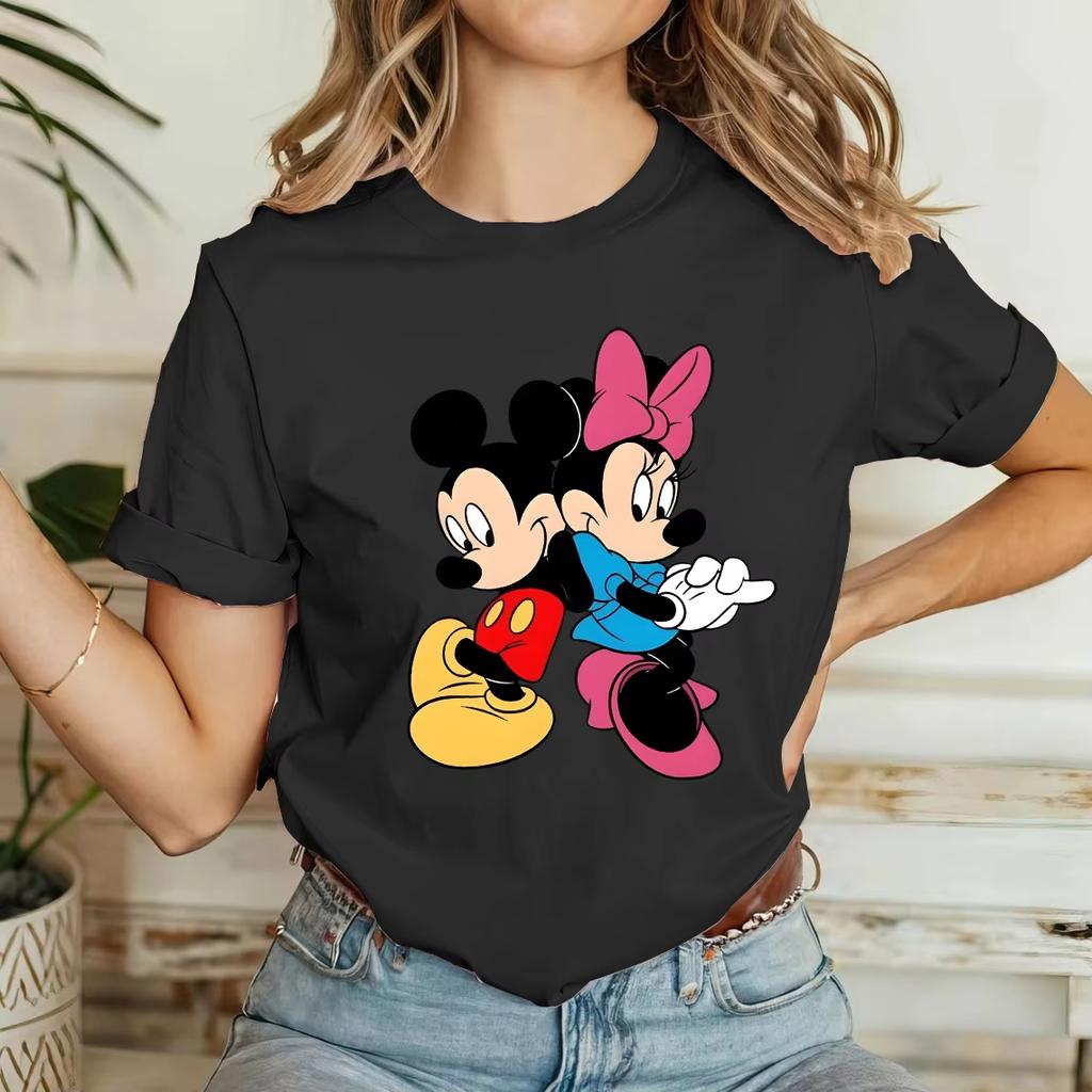 Trendy Casual Mickey Minnie Print Cute Shortsleeved Tshirt Casual Fashion Elegant Top Family Party Camping