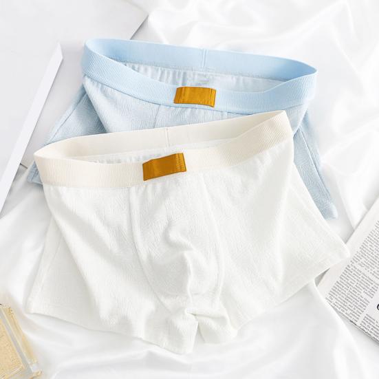 Men Boxer Underwear Mid-rise Wide Elastic Waistband Slim Fit Shorts Briefs Solid Color Breathable U-Convex Panties