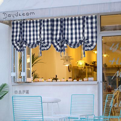 Linen Blend Plaid Roman Curtains Pull Out Curtains Semi-Blackout Kitchen Curtains for Small Windows