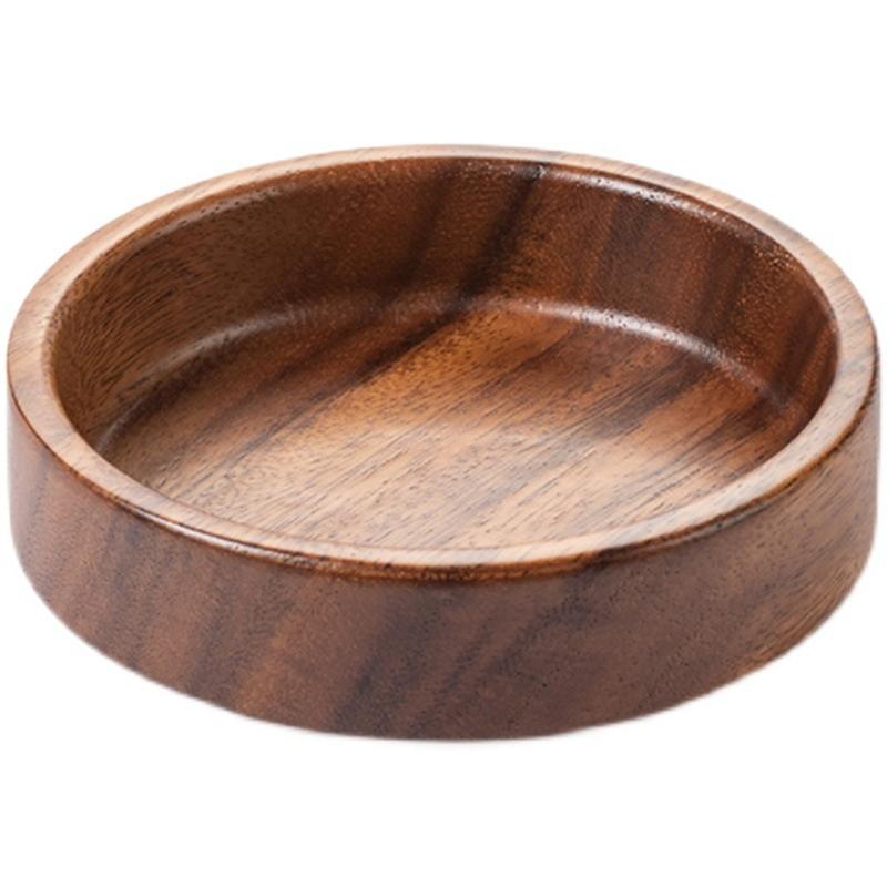 B97A-Solid Wood Round Dessert Plate Walnut Plate Creative Japanese Tableware Stackable Dessert Wooden Tray Tea Tray