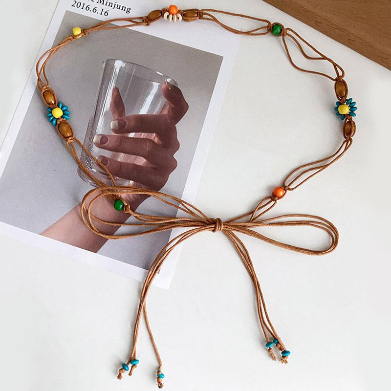 Waist cord bohemia braided hemp rope waist chain thin belt women коричневый