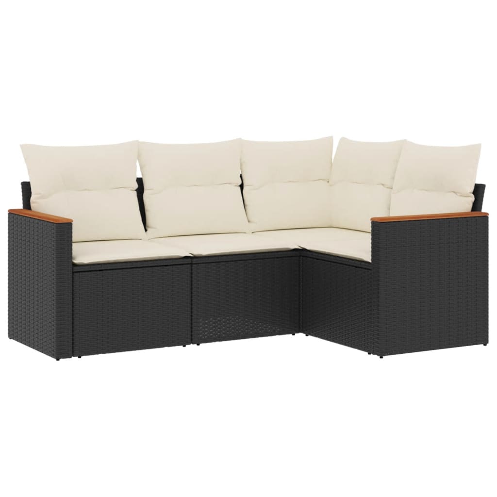 4 Piece Outdoor Sofa Set with Cushions Black Poly Rattan