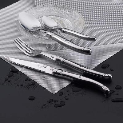 24pcs Laguiole Tableware Stainless Steel Cutlery 6 Steak Knife 6 Fork 6 Spoon 6 Teaspoon Silver Silverware Hollow Handle
