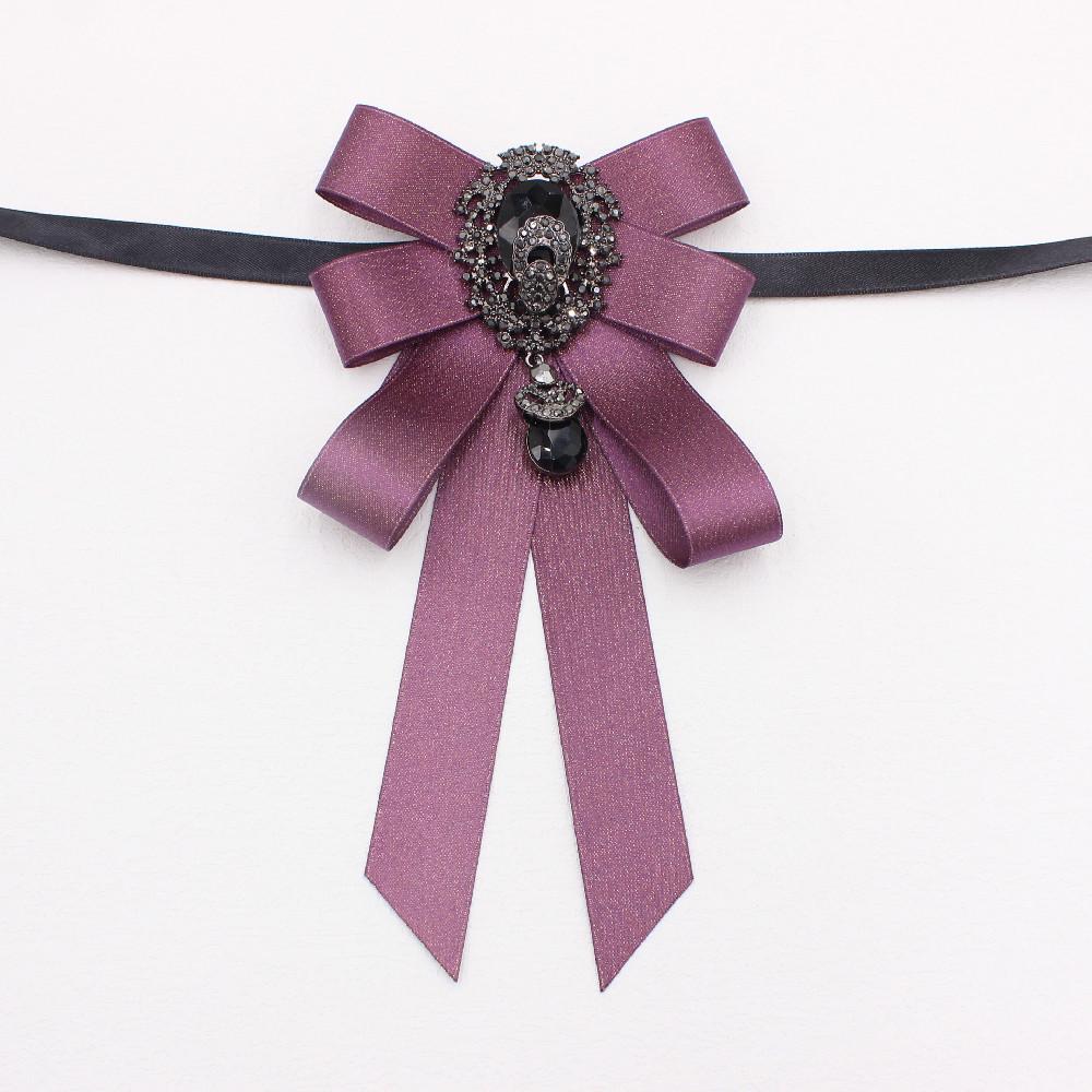 European Purple-Black Diamond Bow Tie with Bright Silk & Flower Lapel Pin, Adjustable.