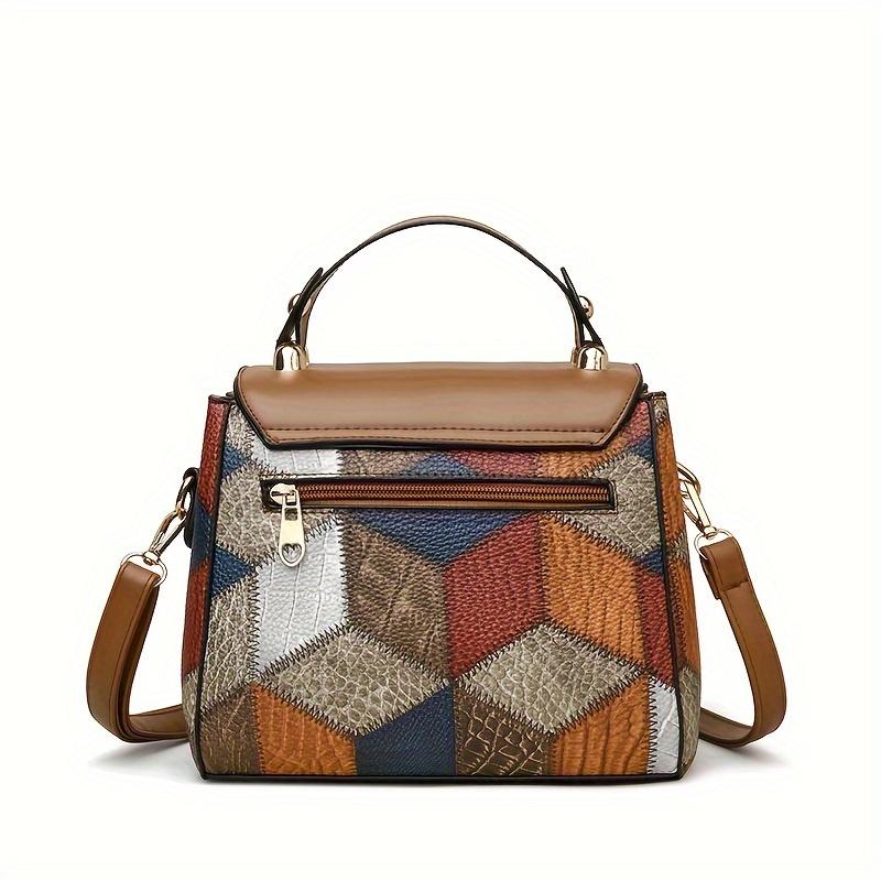 Vintage Minimalist Crossbody Bag, Color-Blocking Decoration, Anti-Theft Twist-Lock Design, Multiple Compartments, Suitable for Women's Daily Use