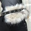 Punk Leather Fur Belt Rhinestone Y2K Plush Waist Belt Fashion Furry Waistband  Daily