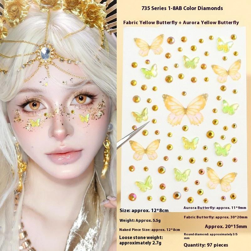 1 Blatt Elfen Schmetterling Gesichtsaufkleber Kawaii Selbstklebend Weben Schmetterling Deko Für Bühne Konzert Make-up Zubehör