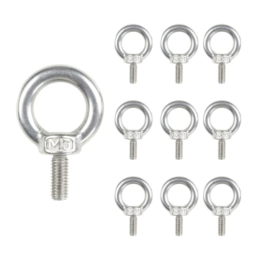 HFS(R) Stainless Steel Eye Bolts, Fixed/Hanging Hardware, Rust-Resistant, Weather-Resistant, Strong, M5, 10 Pieces