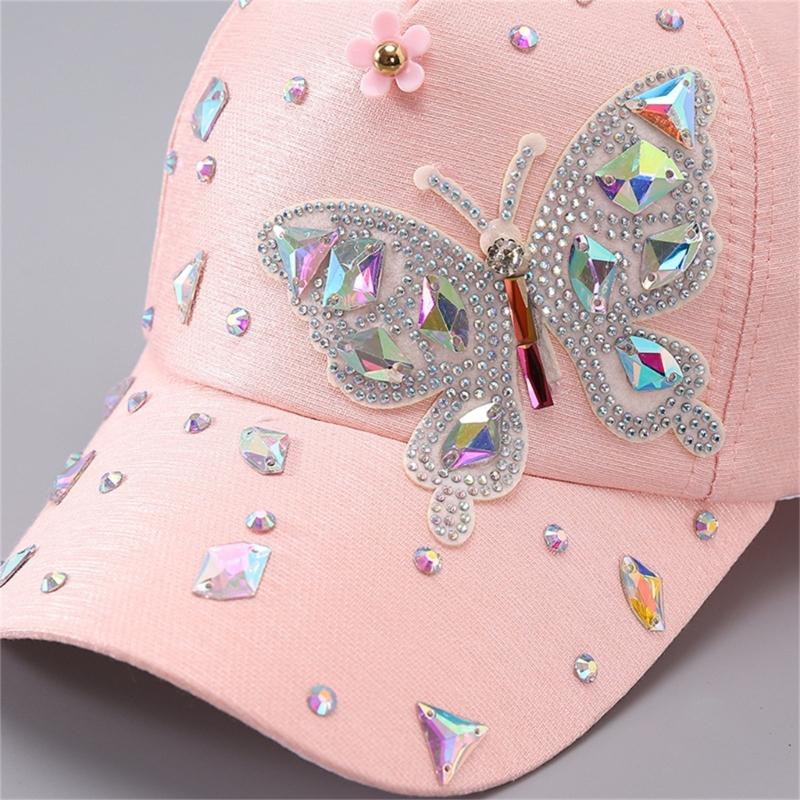 Stylish Rhinestones Baseball Hat for Women with Blingbling Butterfly Design and Sun Protective Duckbill for Everyday Wear