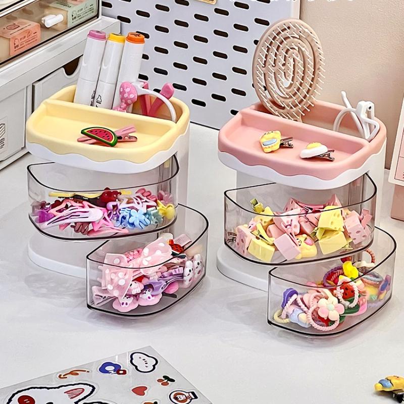 2 Layers Cute Children's Hair Accessories Storage Box Jewelry Organizer Plastic Transparent Hair Ring Display for Dressing Table