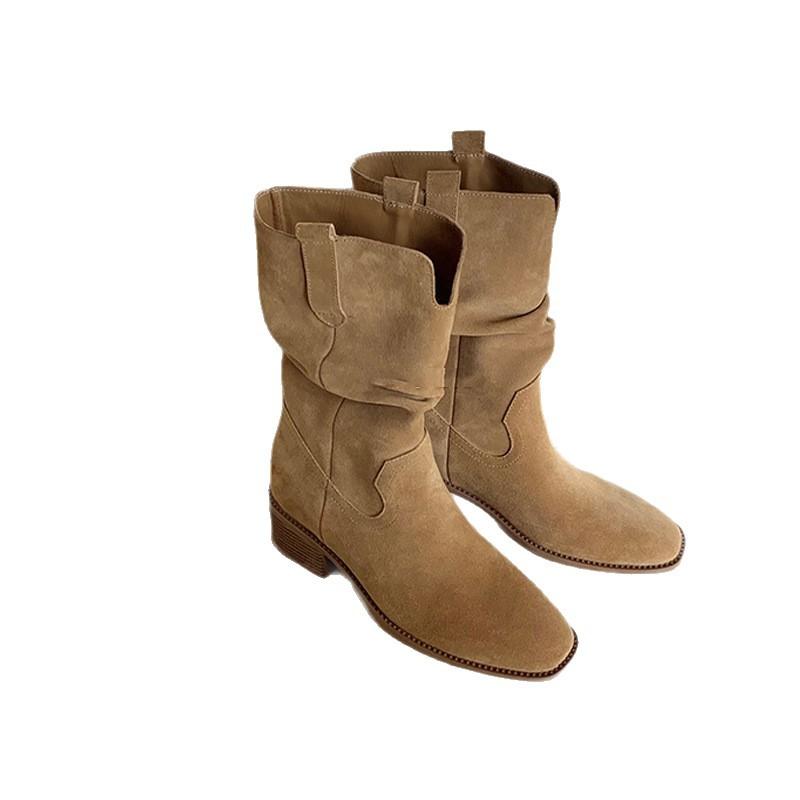 Women's Boots  Autumn/Winter New Korean Round Head V-Mouth Look Thin Pile Short Boots