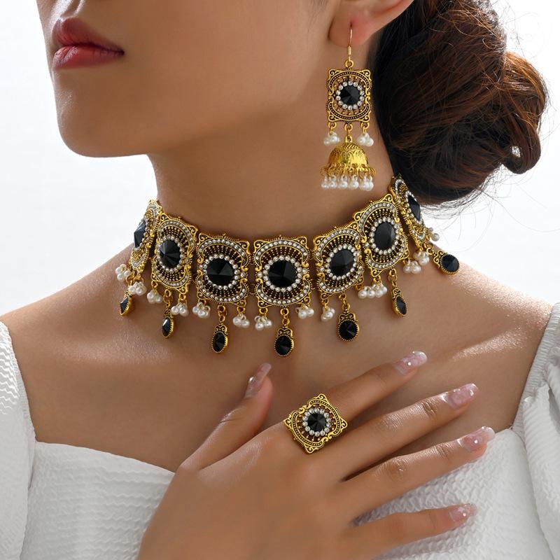 Southeast Asia Indian Ethnic Gemstone Beaded Earrings and Necklace Set