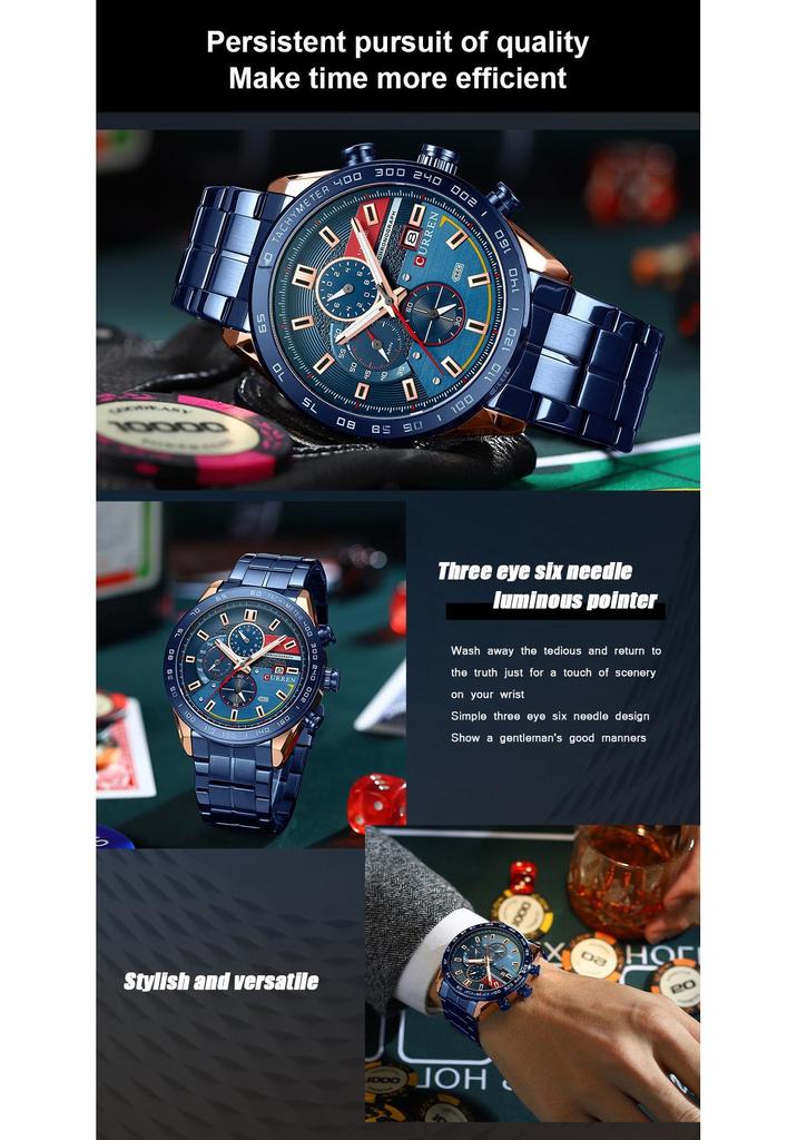 CURREN 8410 Men's Waterproof Chronograph Quartz Watch with Steel Band