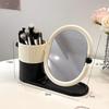 Rotatable Makeup Mirror with Storage Box, Desktop Cosmetic Brush Holder, Multifunctional Table Vanity Mirror Tray