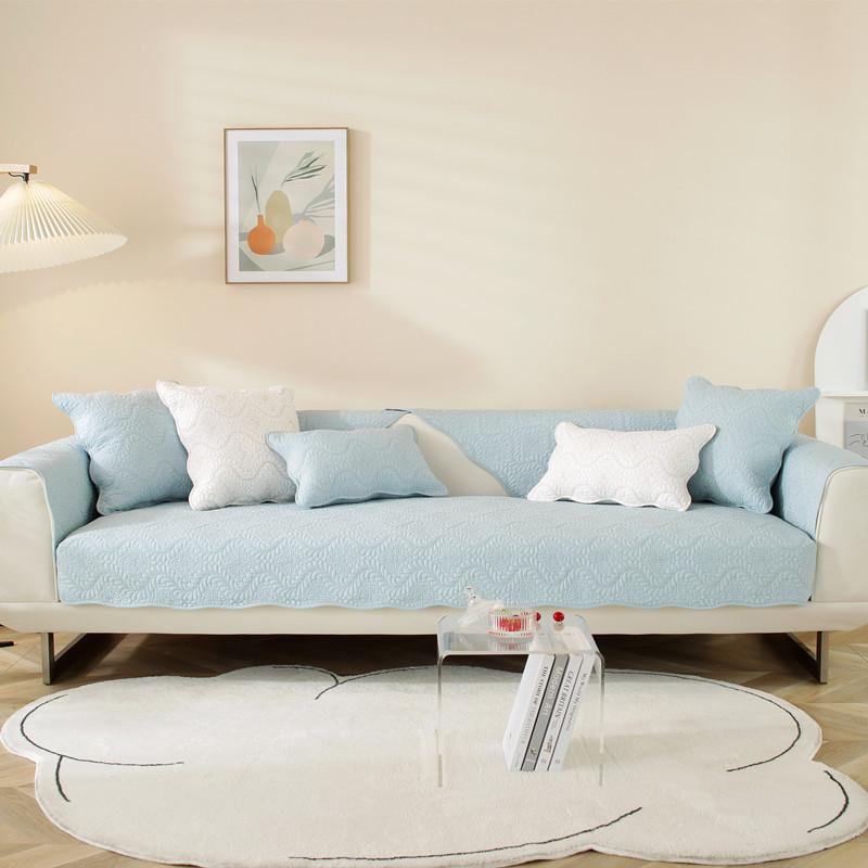 All Seasons Universal Solid Color Cotton Quilted Embroidered Sofa Cushion Modern Simple Non-slip Cotton Sofa Cushion Towel