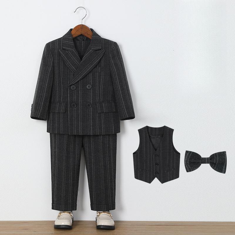 

Костюм для мальчика Костюм британского джентльмена в полоску Наряд для мальчика-цветочка Платье для малыша на день рождения Детский наряд для ведущего Форма для выступления на фортепиано 150cm чёрный