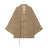 Handgemachtes Knopflochhemd Damen Hemd mit Stehkragen, Chinesische Frosch-Bluse für Frühsommer Freizeit-Outfit Herbst, Lockeres einfarbiges Langarm-Oberteil Frühjahrs-Kleidung