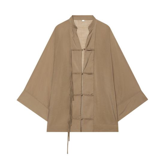 Handgemachtes Knopflochhemd Damen Hemd mit Stehkragen, Chinesische Frosch-Bluse für Frühsommer Freizeit-Outfit Herbst, Lockeres einfarbiges Langarm-Oberteil Frühjahrs-Kleidung