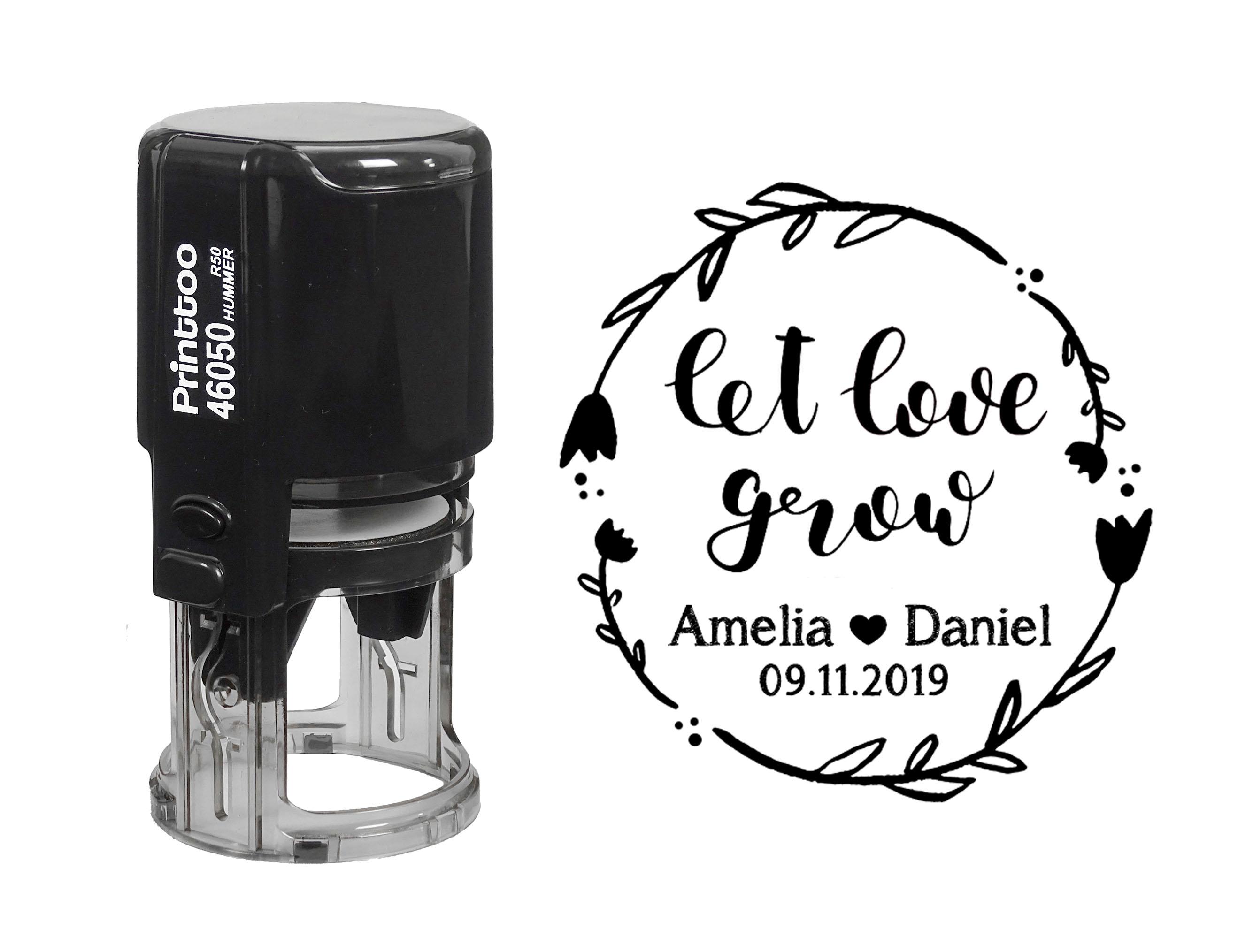 

Printtoo Black Let Love Grow Wedding Favor Круглый Персонализированный саморисующий свадебный сувенир Stamp Custom Let Love Grow Rubber Stamper-50 mm 50 mm Diameter чёрный