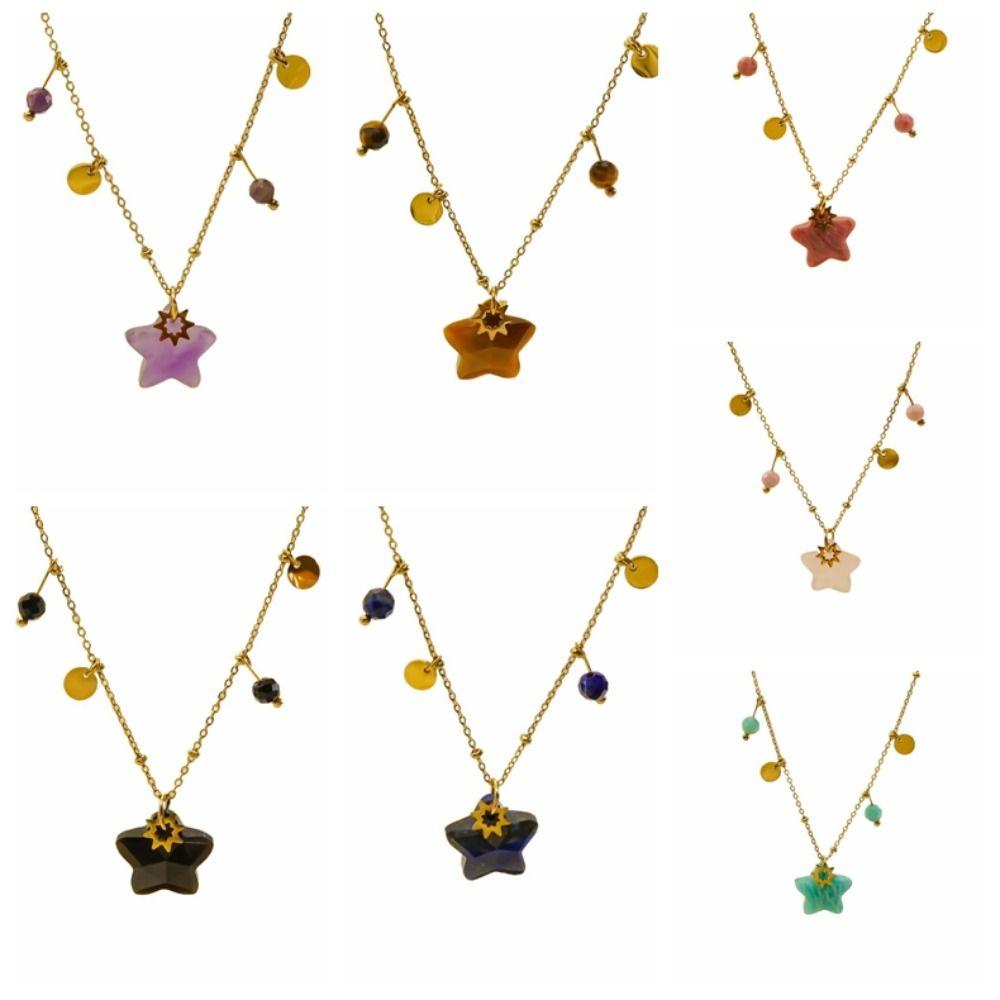 Natural Star Pendant Neck Chain Vintage Women Neck Choker Sweater Chain Star Stone Necklace  Gifts