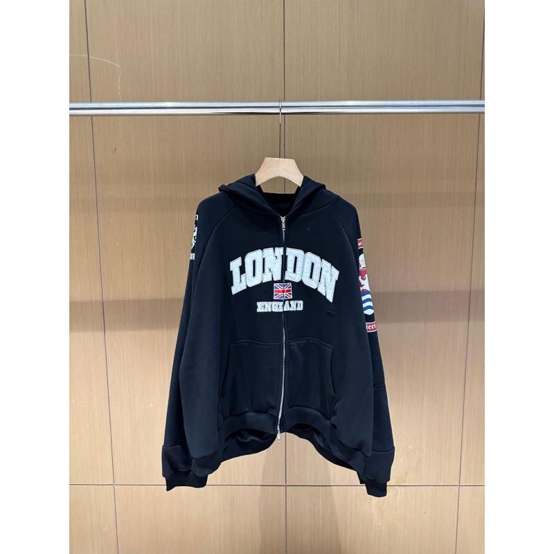Mens Oversized Hooded Zip-Up Sweatshirt With Deconstructed Stitching Embroidered Patch Cotton Blend Streetwear Casual Wear
