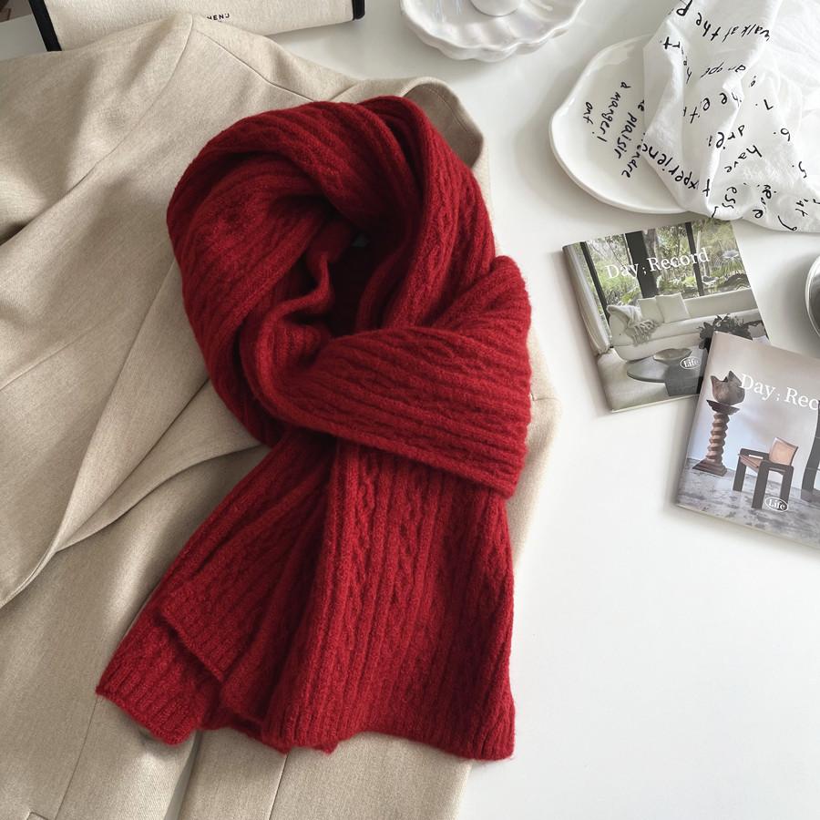 Premium sense~ Blended solid color plain color winter twist wool knitted scarf couple scarf