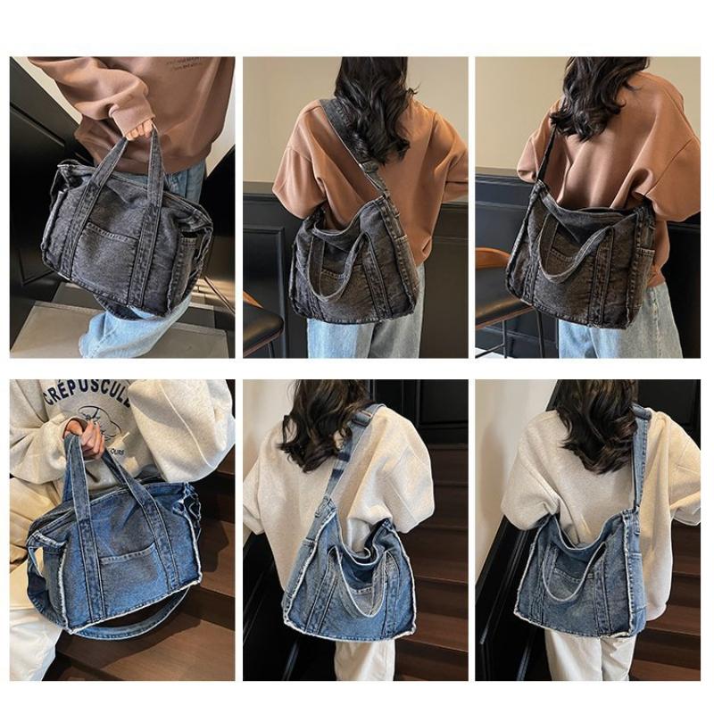 Ins Japanese Harajuku Girl Shoulder Messenger Bag Female Korean Retro Casual Versatile Handbag Denim Bag