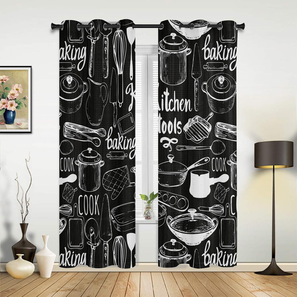 Kitchen Cook Vegetables Meat Dessert Plaid Curtains Bedroom Living Room Drapes Kid Window Curtain Home Decor Made Of Polyester Sitting Treatment