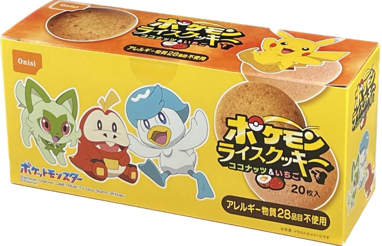 

Рисовые печенья Pokémon от Onishi Foods, 20 штук (10 кокосовых и 10 клубничных вкусов), 2 коробки, сделанные из отечественной рисовой муки