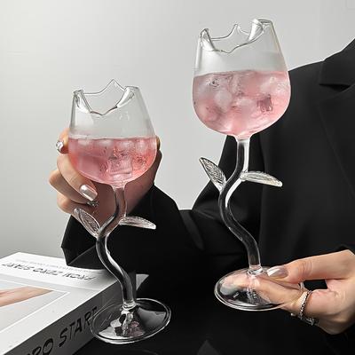 1/2 Stück Rotweingläser in Rosenform mit farbigen Rosenblättern Valentinstag Hochzeit Tischdekoration Geschenk Weinglas Schnapsglas Tasse