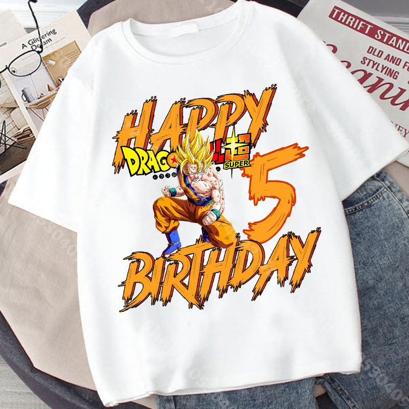 T-shirt a maniche corte per bambino Dragon Ball Stampa Numero Compleanno Cotone Pullover Ragazzi Estate Casual Girocollo Top Regalo di Compleanno per Bambini