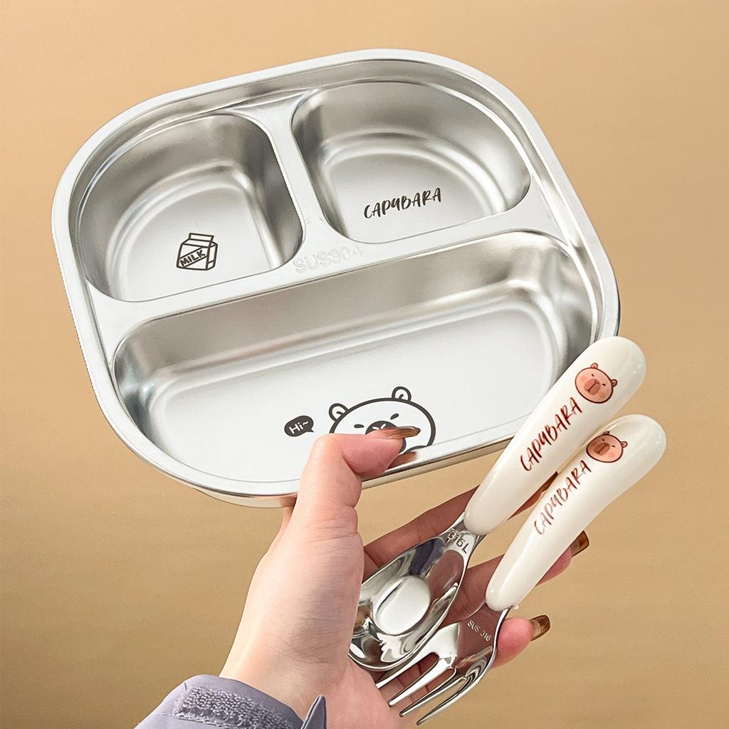 WORTHBUY Capybara 3/4 Grids Food Plate Dishes Reusable Square Divided Dinning Plates Fruit Salad Plate Tableware Dishwasher Safe