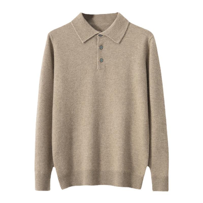 Men's Wool Cashmere Sweater - Long Sleeve Turn-Down Polo Collar Pullover for Autumn/Winter