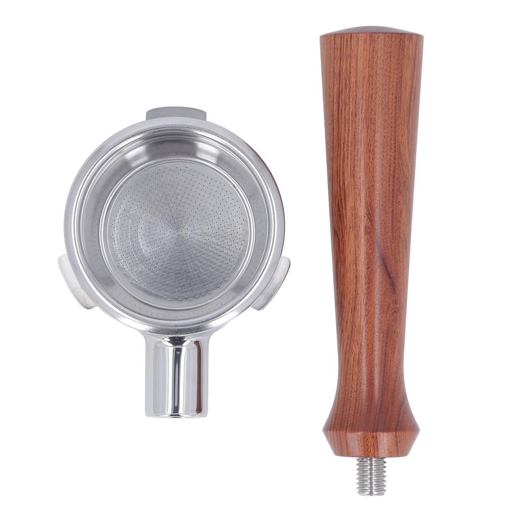 58mm Bodenloser Siebträger Massivholzgriff Edelstahlkorb Abnehmbar 3 Ohren Kaffee