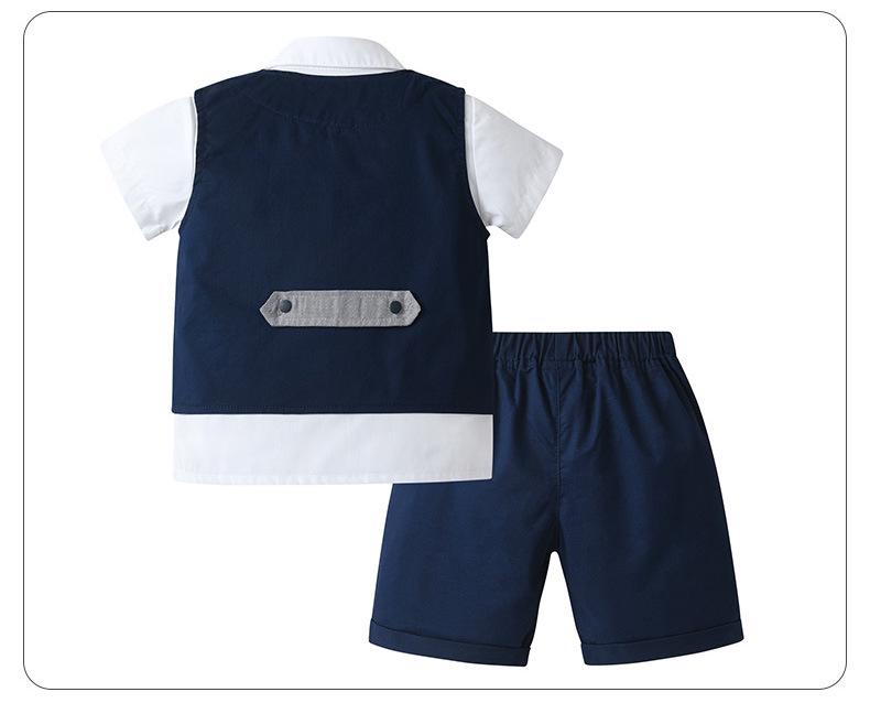 Completo Tre Pezzi Estivo da Ragazzo Stile Gentiluomo Britannico: Gilet, Pantaloncini e Maglietta